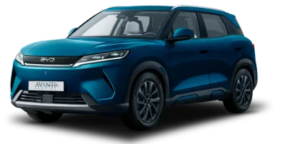 SUV azul marino de tres cuartos delanteros con llantas de cinco radios sobre fondo blanco