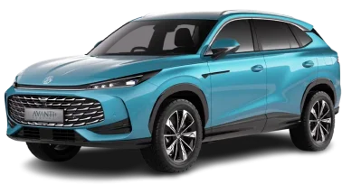 Crossover azul turquesa de tres cuartos con parrilla cromada sobre fondo blanco de estudio
