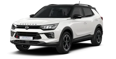 SUV blanco con techo negro de tres cuartos delanteros y matrícula de Avanti Renting